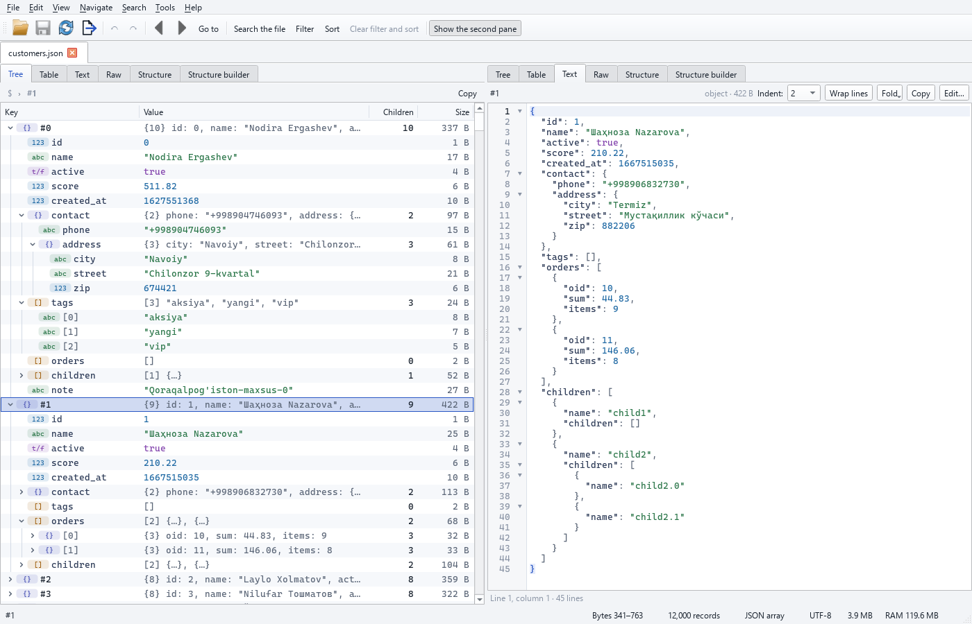 The jsonreshape viewer